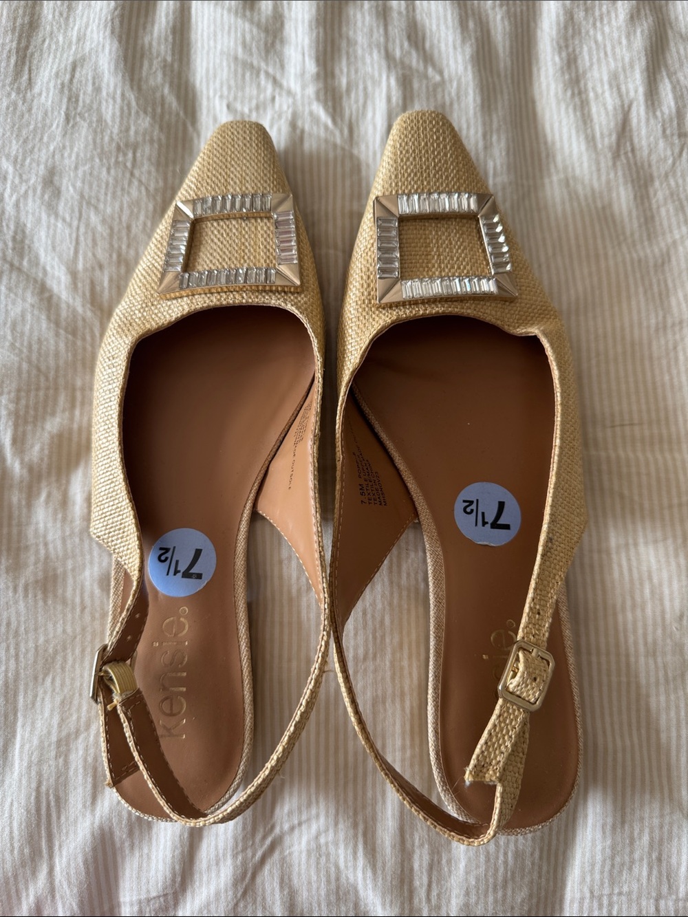 Kensie Champagne Gold Slingback Flats with Crystal Square Buckle